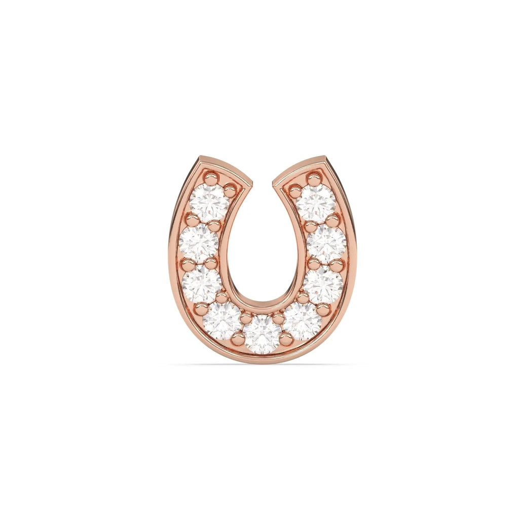 lucky horseshoe earring handmade with diamonds set in 14k solid gold