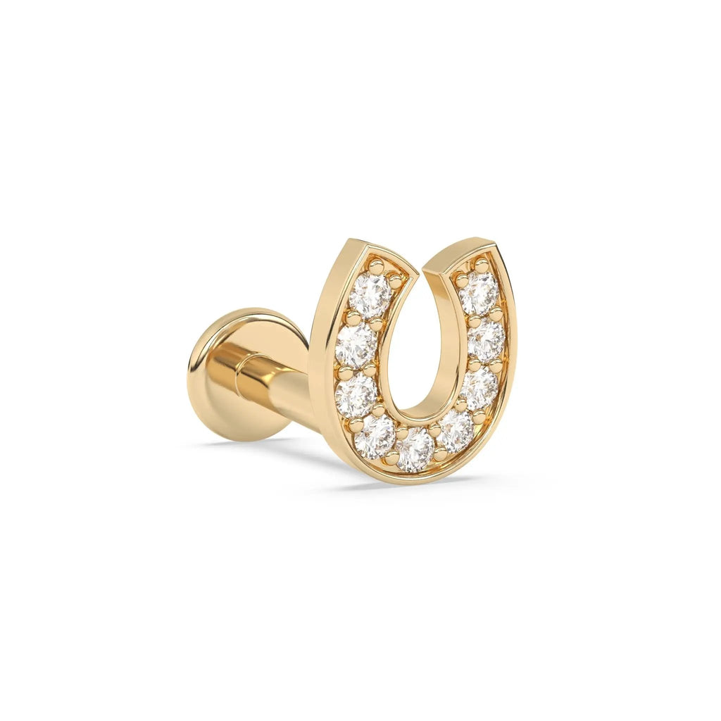 lucky horseshoe earring handmade with diamonds set in 14k solid gold