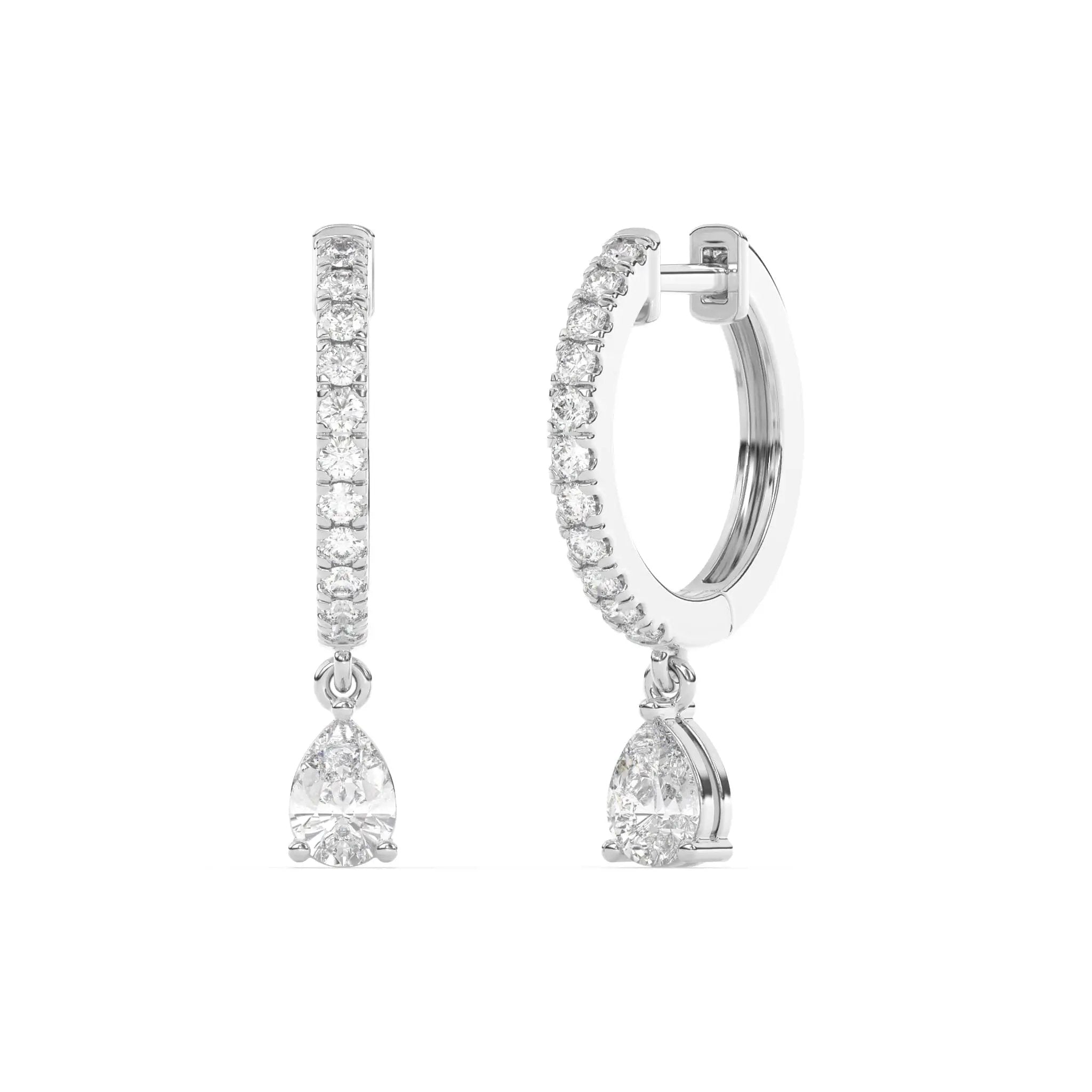 diamond huggies handmade with pear drop diamond set in 14k solid gold