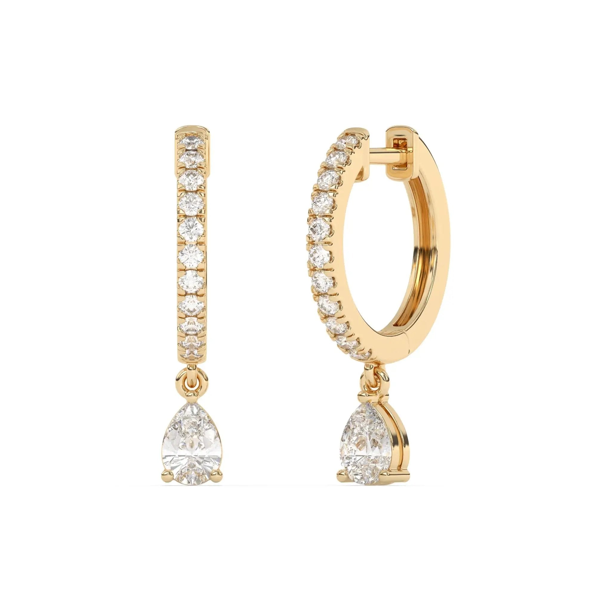diamond huggies handmade with pear drop diamond set in 14k solid gold