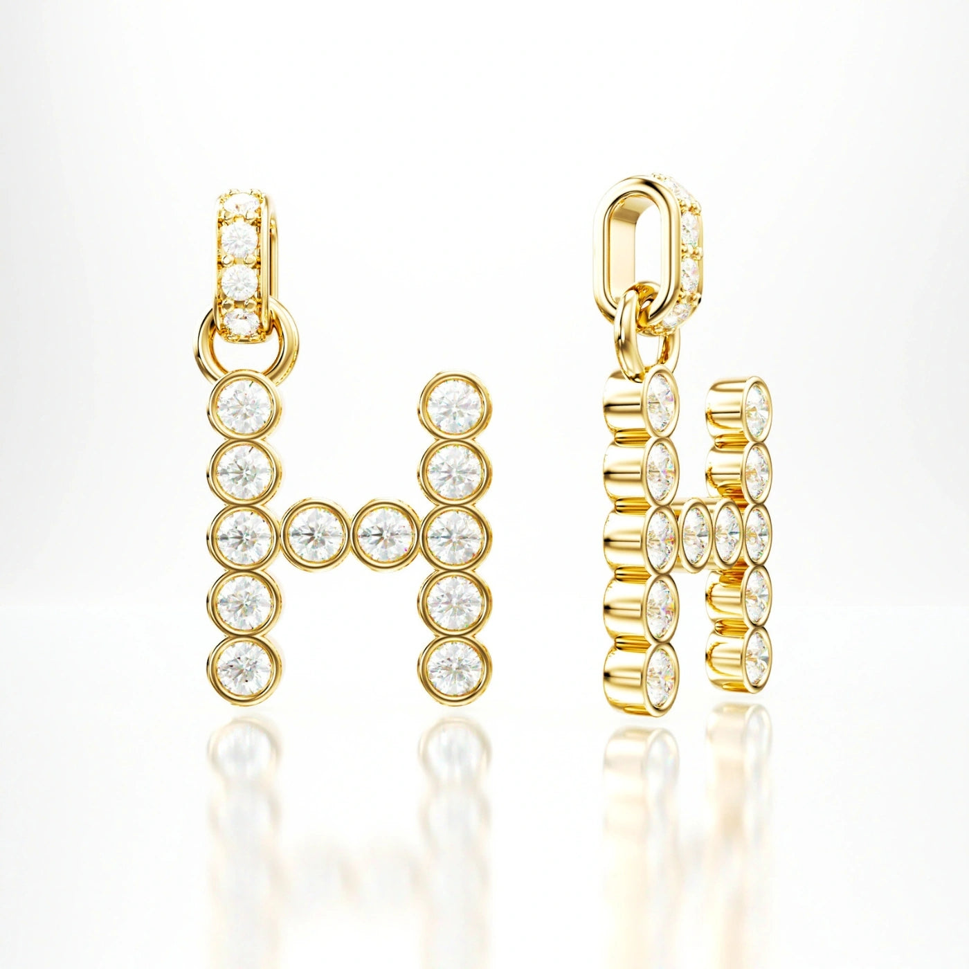 diamond initial pendant in yellow gold with diamond bail