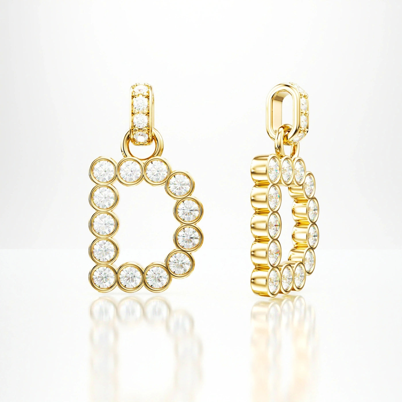 diamond initial pendant in yellow gold with diamond bail