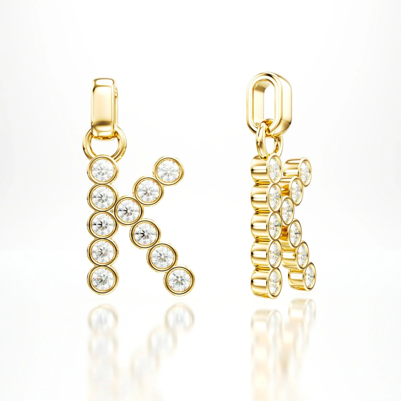 diamond initial pendant in yellow gold with plain gold bail