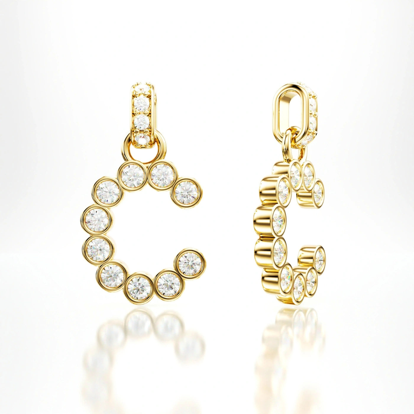 diamond initial pendant in yellow gold with diamond bail
