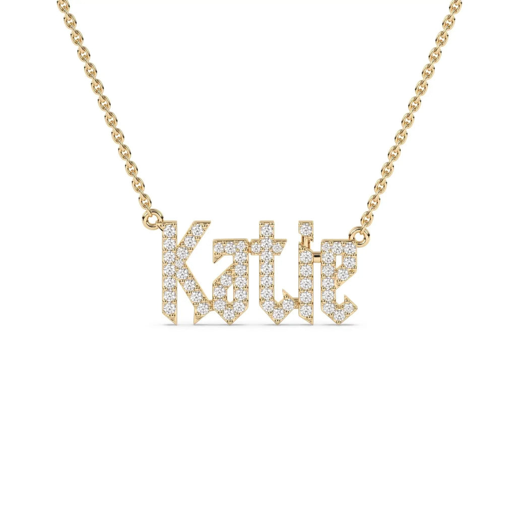 gold name necklace with diamonds