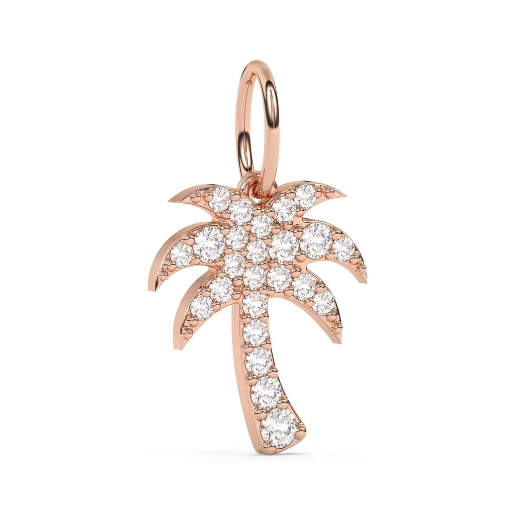 diamond palm tree necklace charm set in 14k solid gold