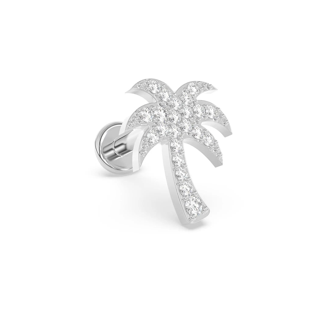 palm tree earring handmade with diamonds set in 14k solid gold