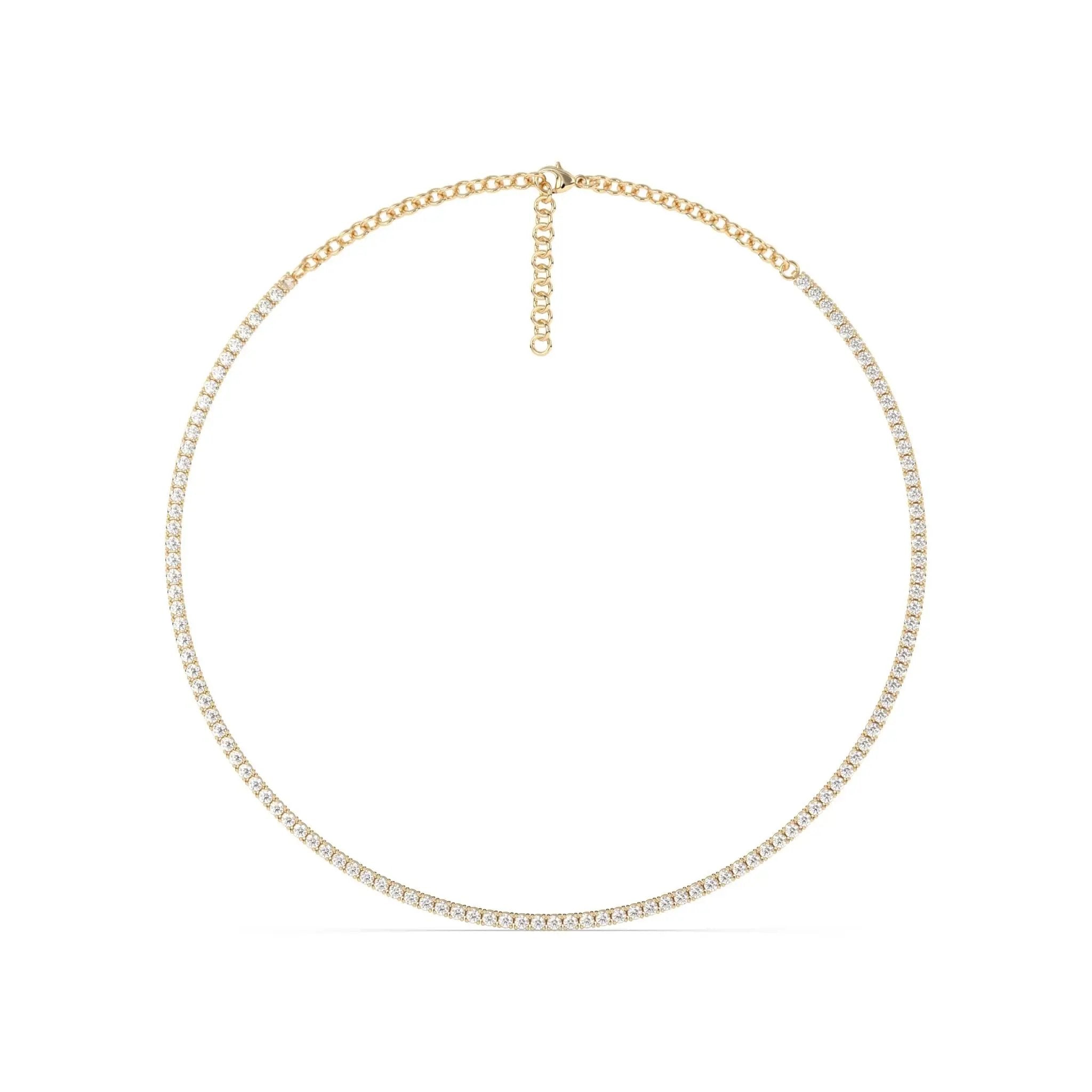 tennis necklace handmade with diamonds set in 18k solid gold
