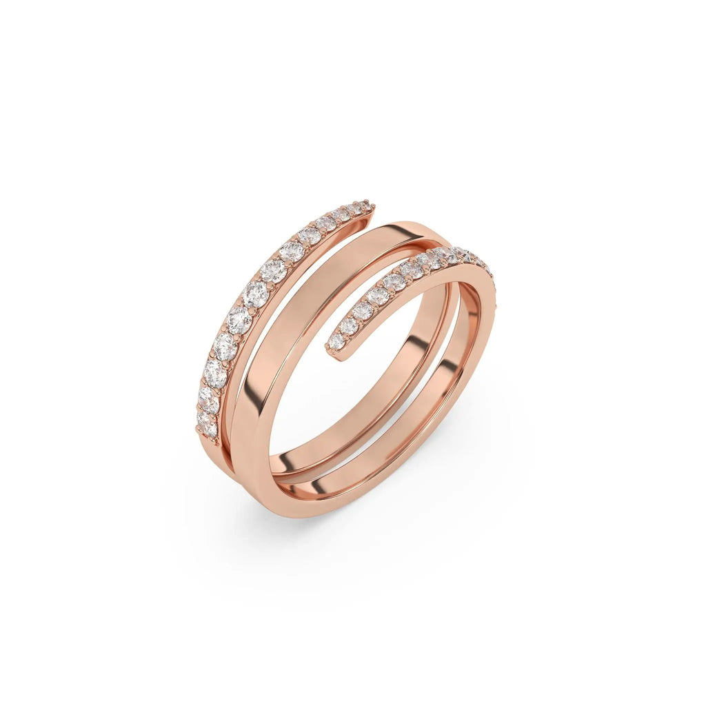 diamonds twist ring handmade with pave diamonds set in 14k solid gold