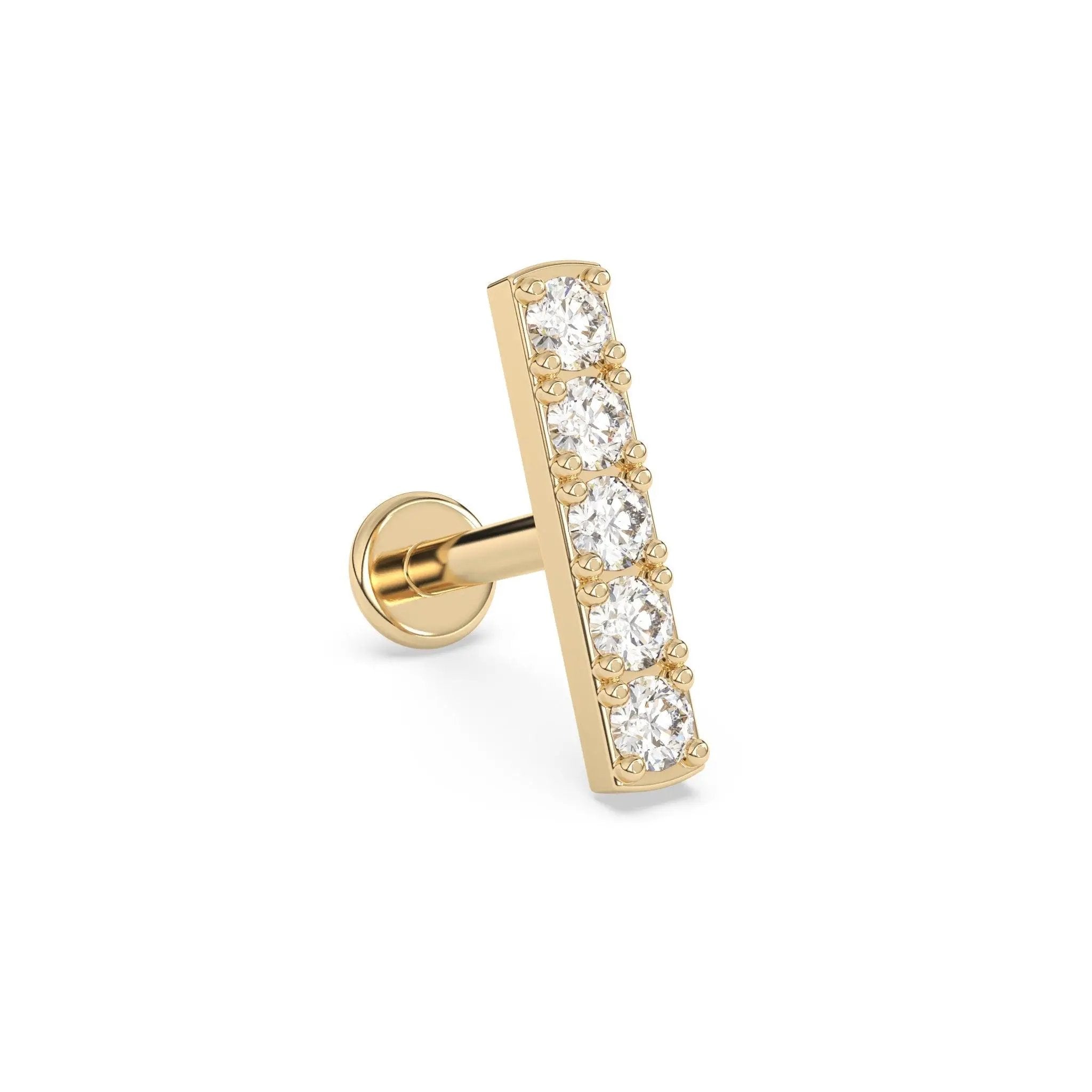 diamond ear bar handmade with diamonds set in 14k solid gold