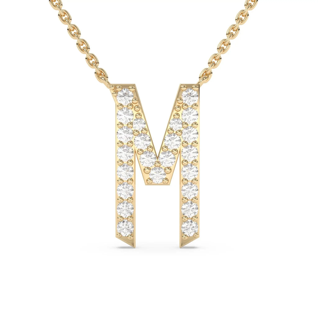 initial necklace handmade with diamonds and set in 14k solid gold