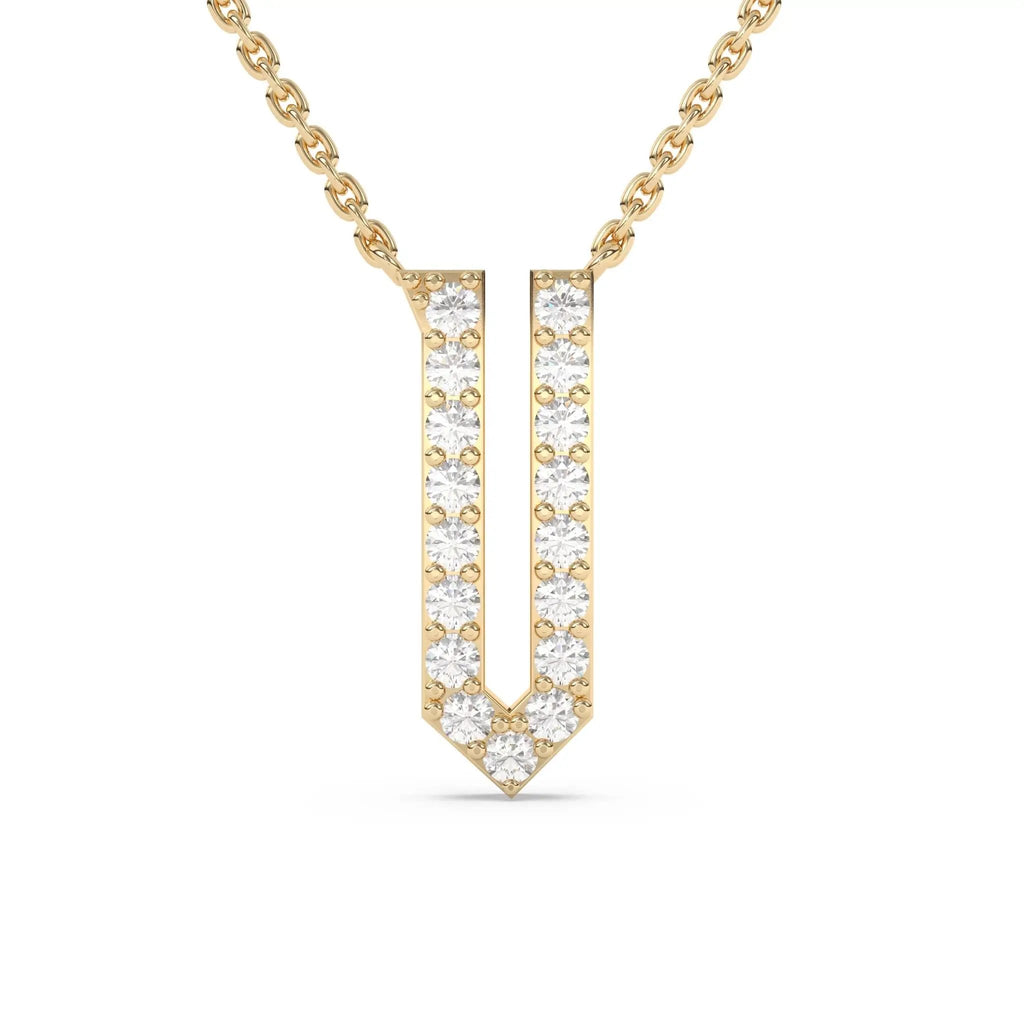 initial necklace handmade with diamonds and set in 14k solid gold