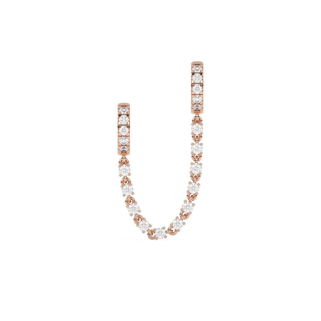 diamond ear chain handmade with diamond huggie earrings set in 14k solid gold