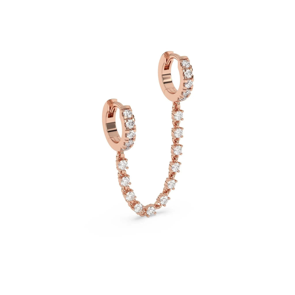 diamond ear chain handmade with diamond huggie earrings set in 14k solid gold