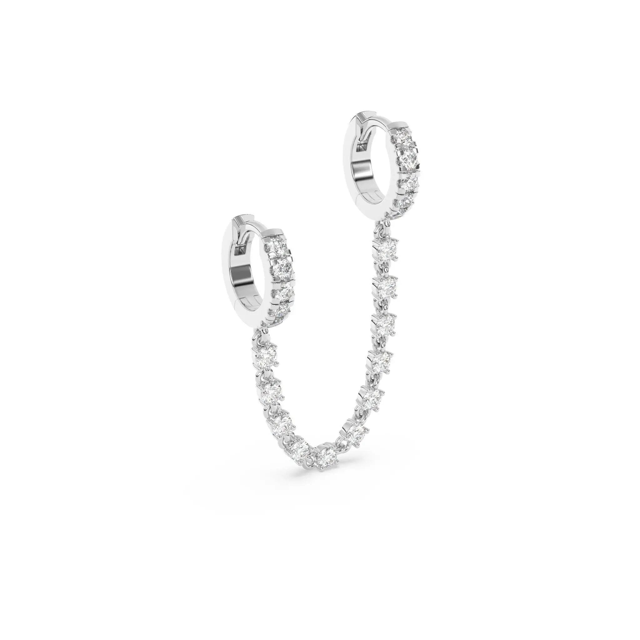 diamond ear chain handmade with diamond huggie earrings set in 14k solid gold