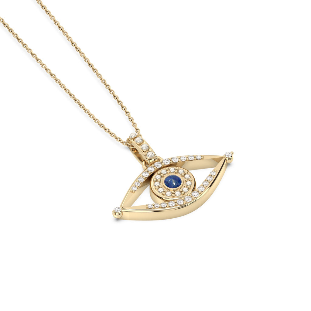 evil eye with diamond and pearl yellow gold
