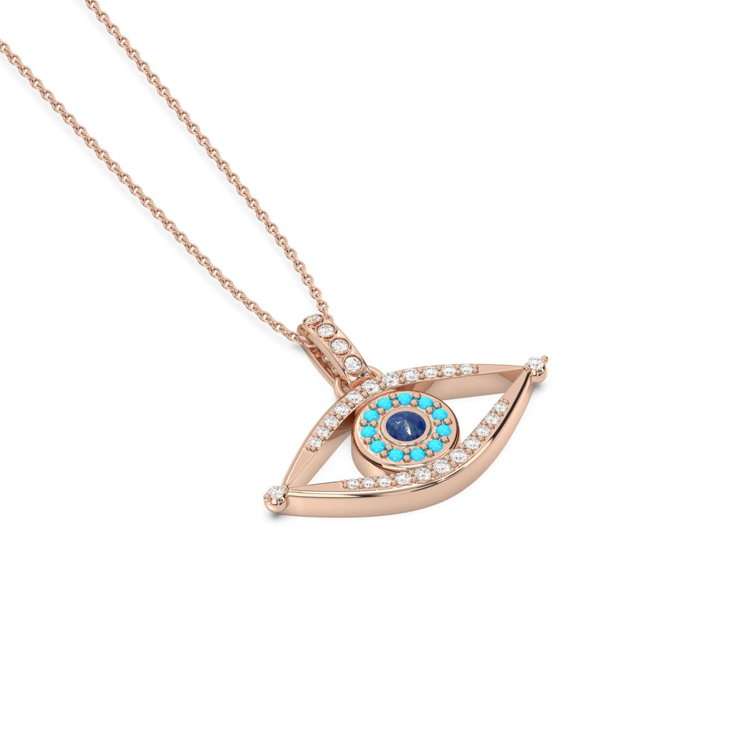 evil eye pendant in diamond and turquoise rose gold
