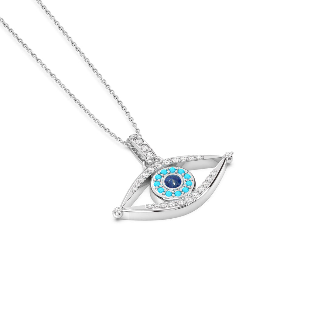 evil eye pendant in diamond and turquoise white gold