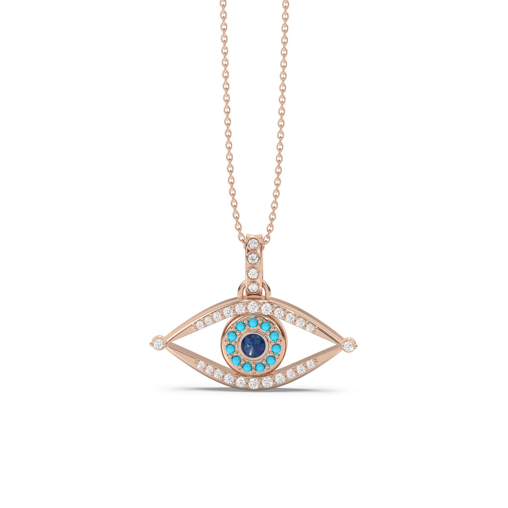 evil eye pendant in turquoise and diamond rose gold