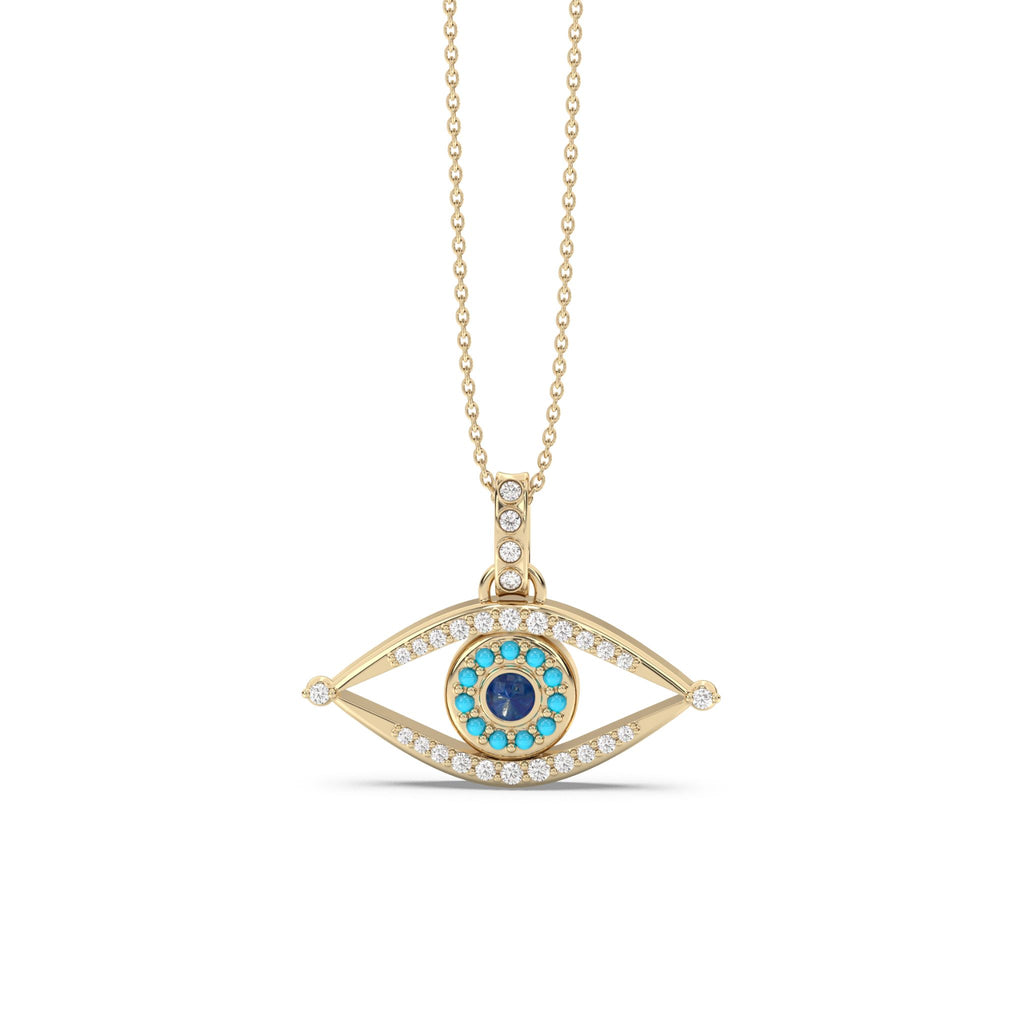 evil eye pendant in turquoise and diamond yellow gold