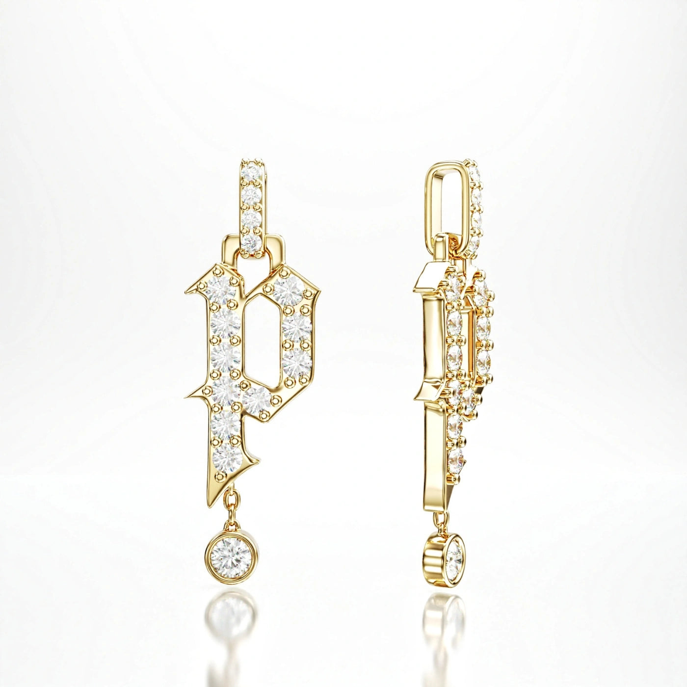 gold and diamond initial necklace in yellow gold with diamond bail
