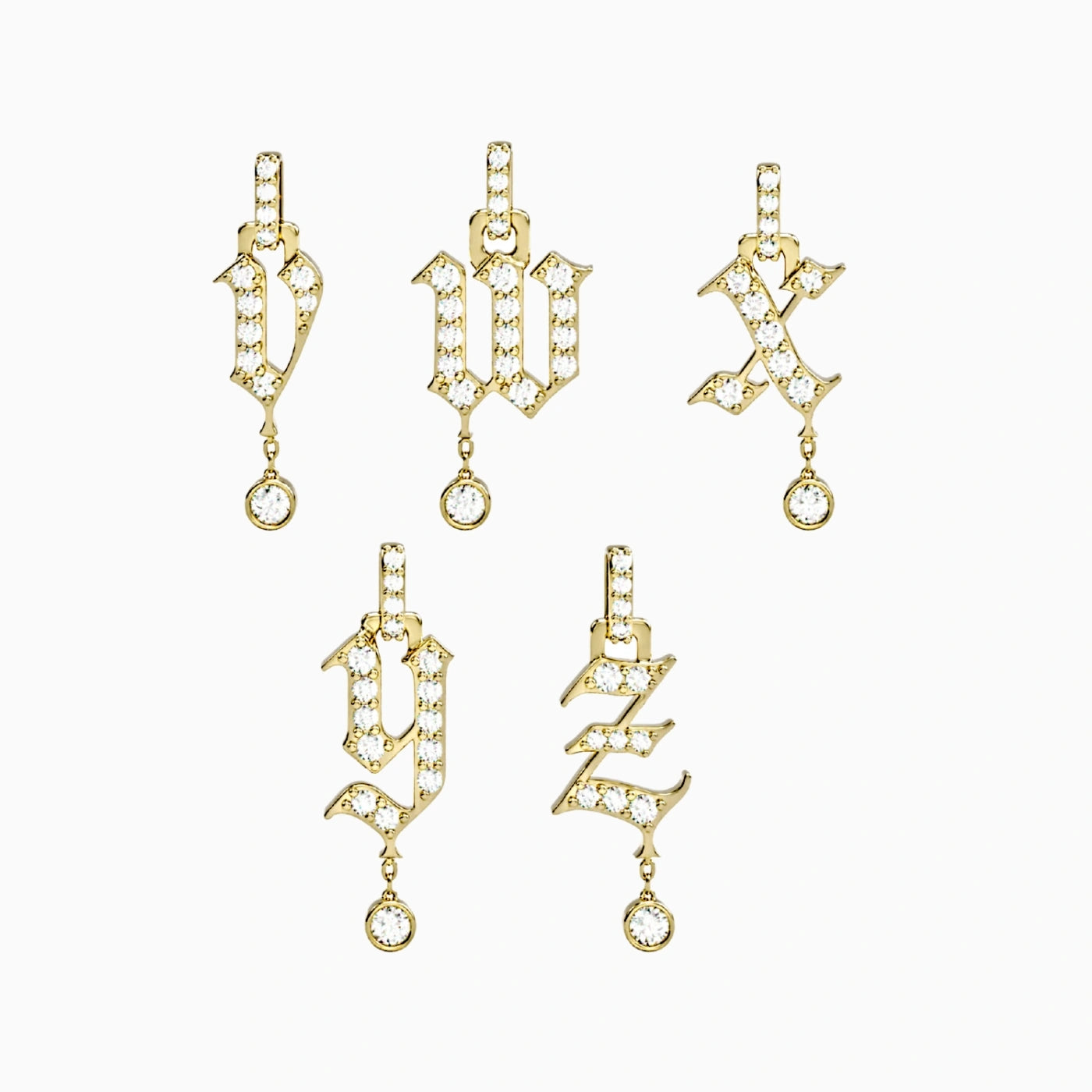 gold and diamond initial necklace in yellow gold with diamond bail