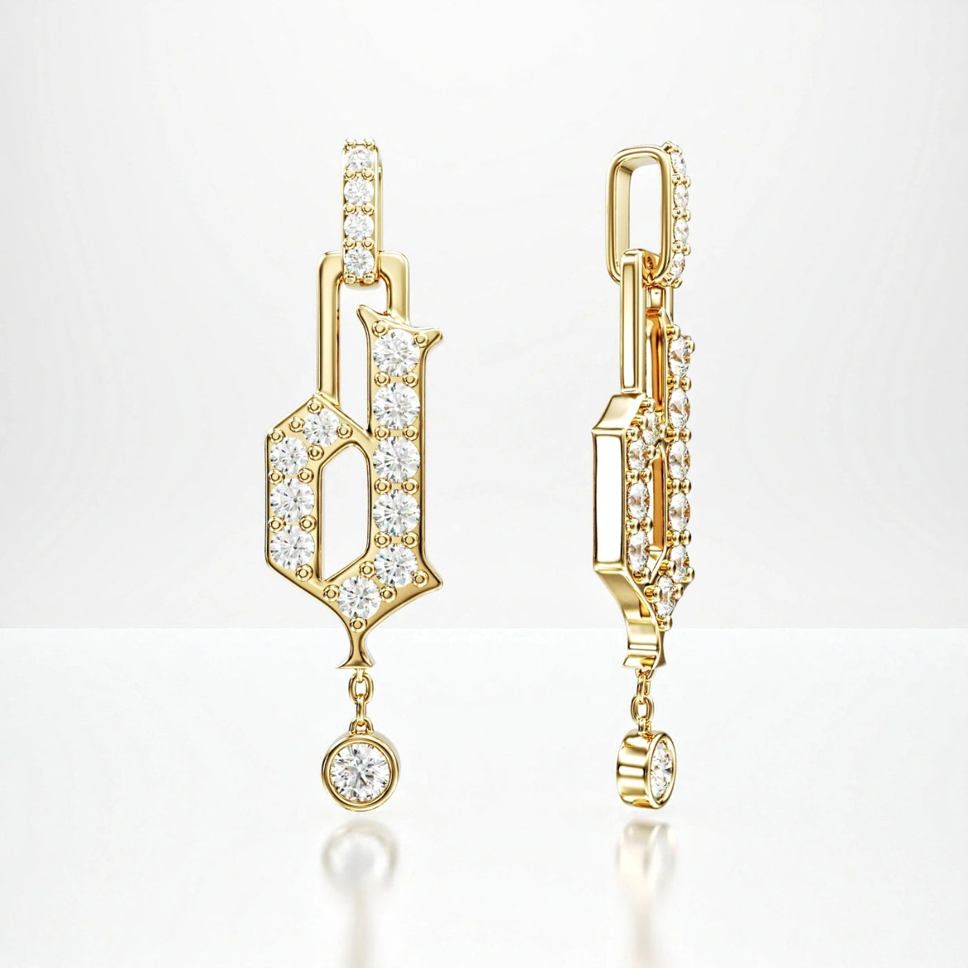 gold and diamond initial necklace in yellow gold with diamond bail