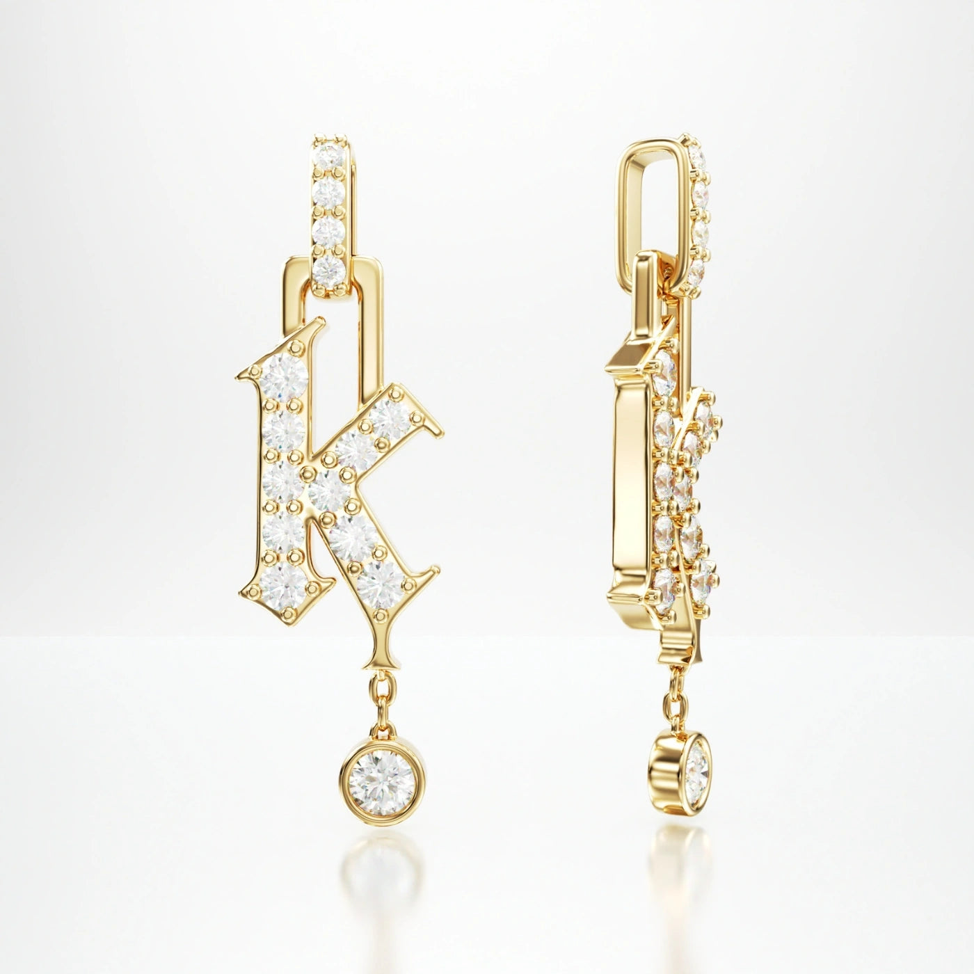 gold and diamond initial necklace in yellow gold with diamond bail