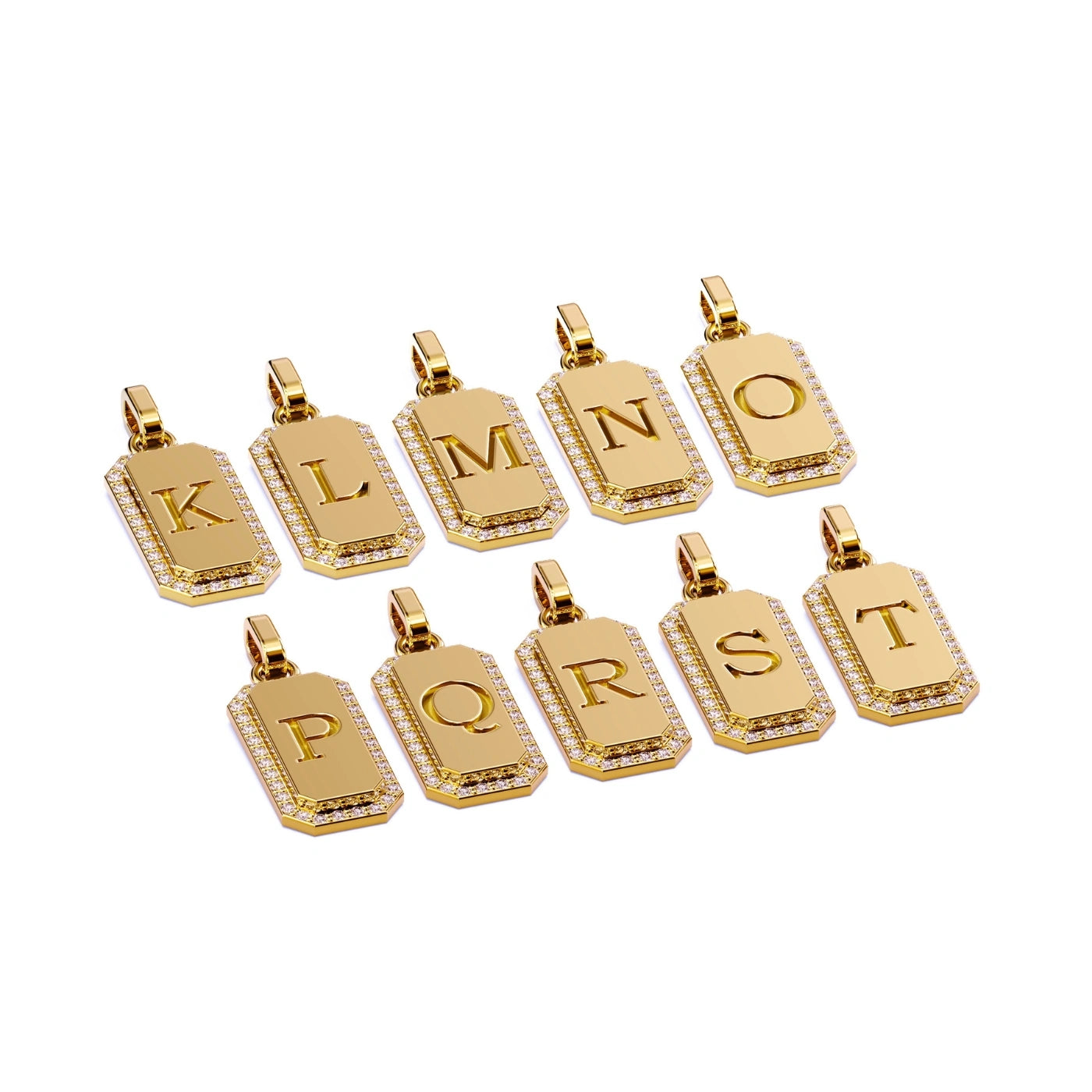 Gold Initial Necklace with Diamond Frame, initial K to T