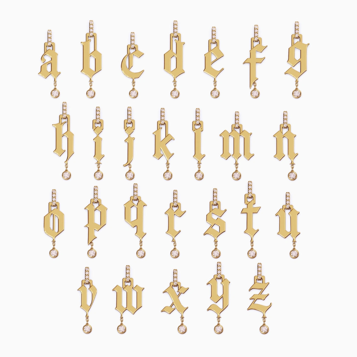 gold initial pendant, alphabet