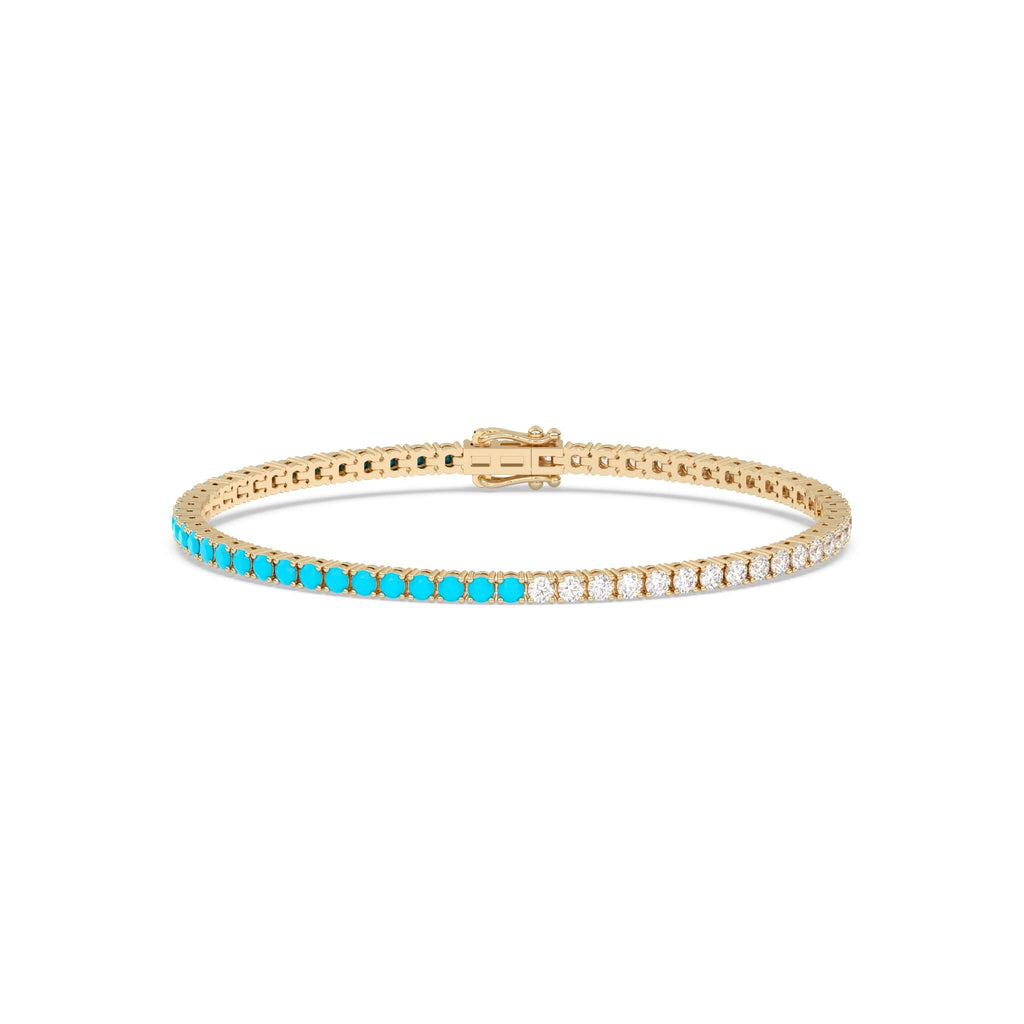 diamond and turquoise tennis bracelet, set in 18k solid gold