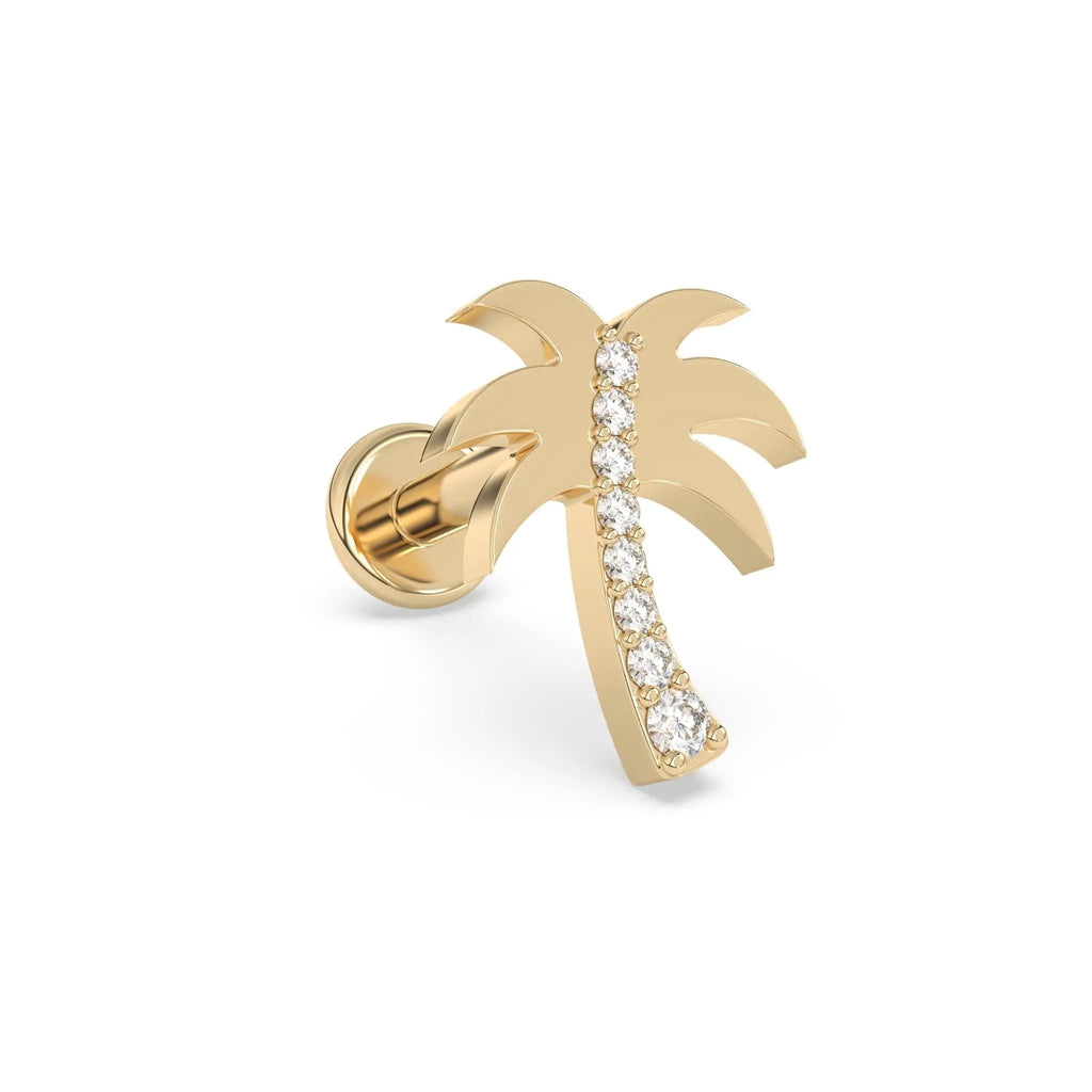 palm tree earring handmade with diamonds set in 14k solid gold