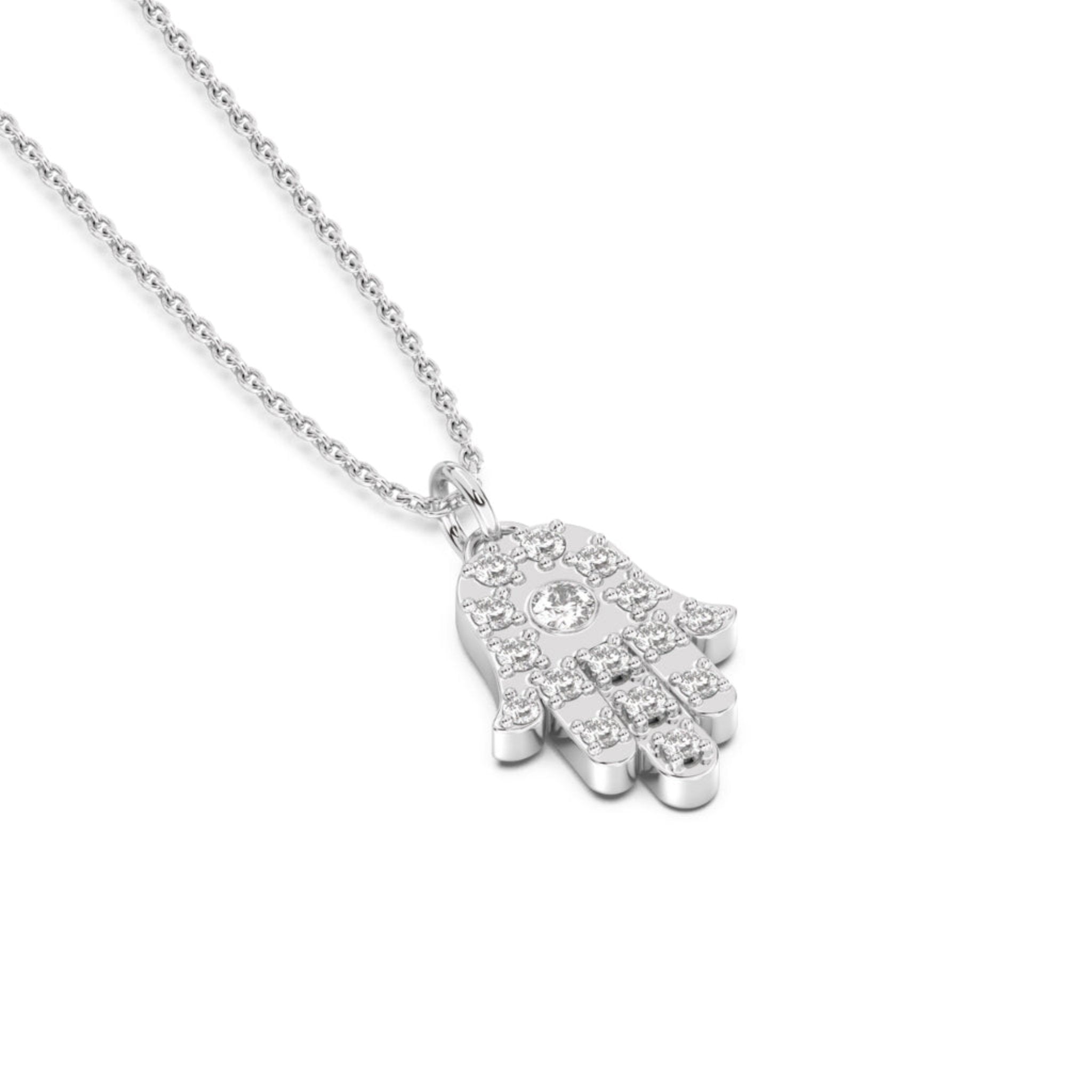 hand of hamsa diamond pendant in 14k white gold