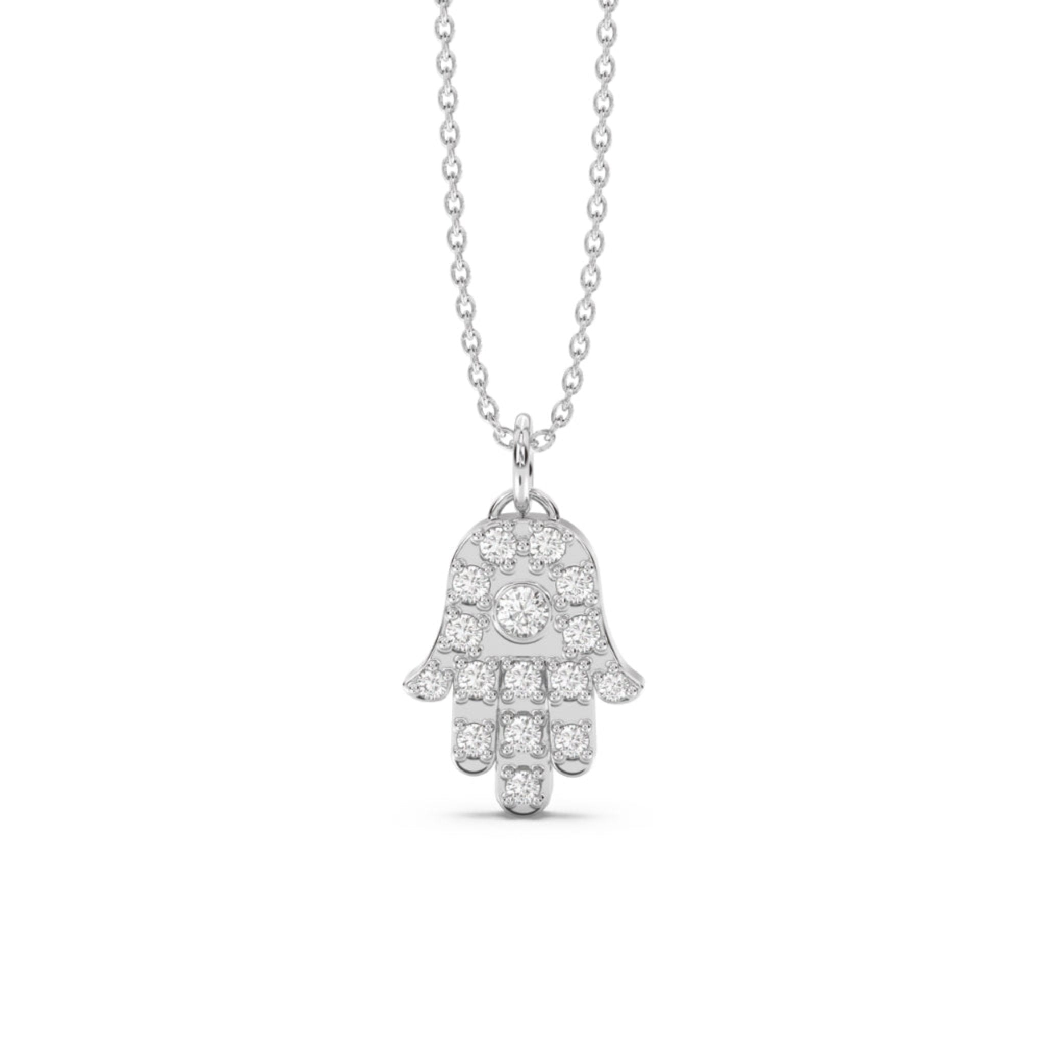 hand of hamsa diamond pendant in 14k white gold