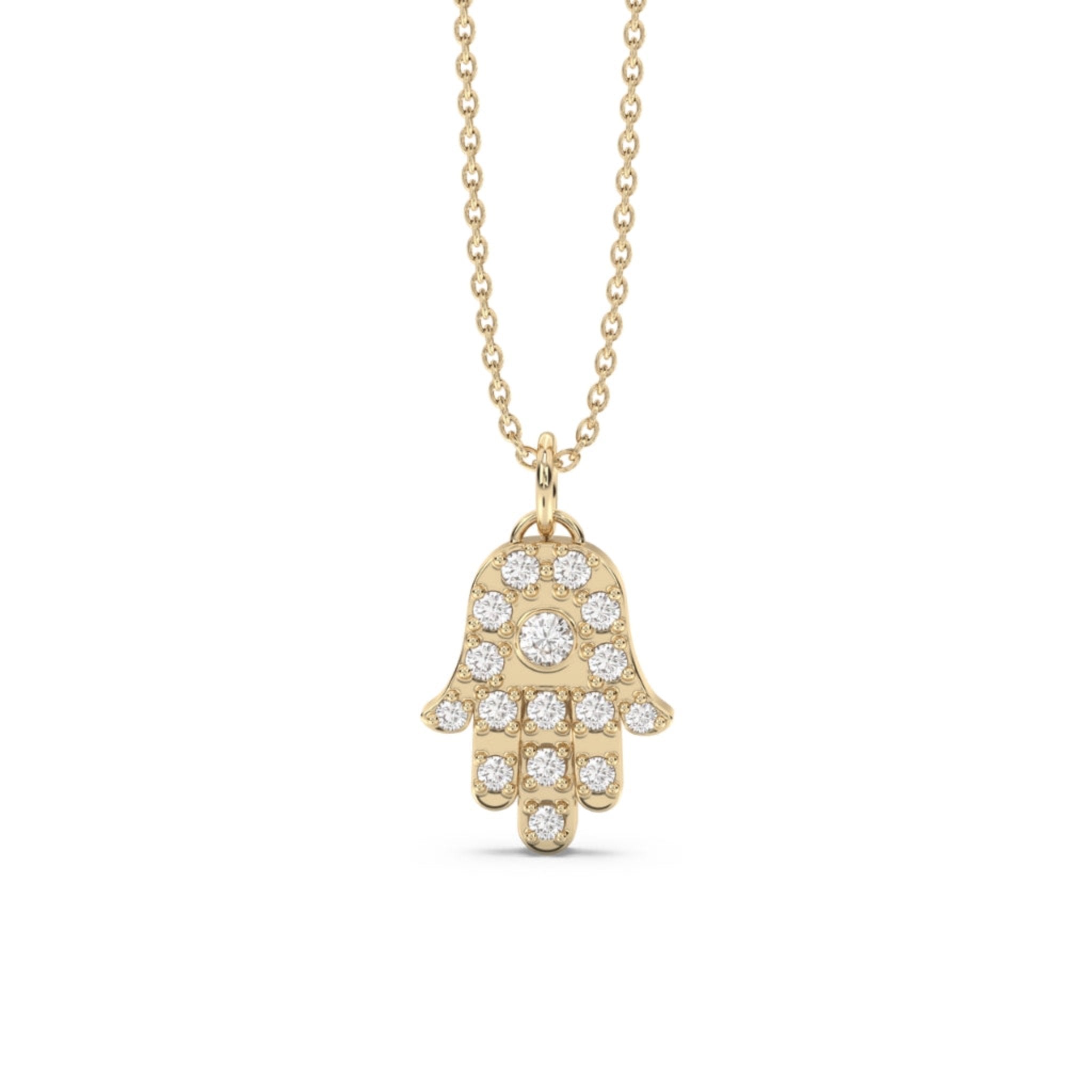 hand of hamsa diamond pendant in 14k yellow gold