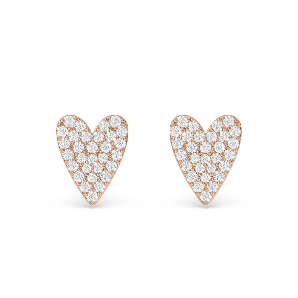 love heart earrings handmade with pave diamonds set in 14k solid gold