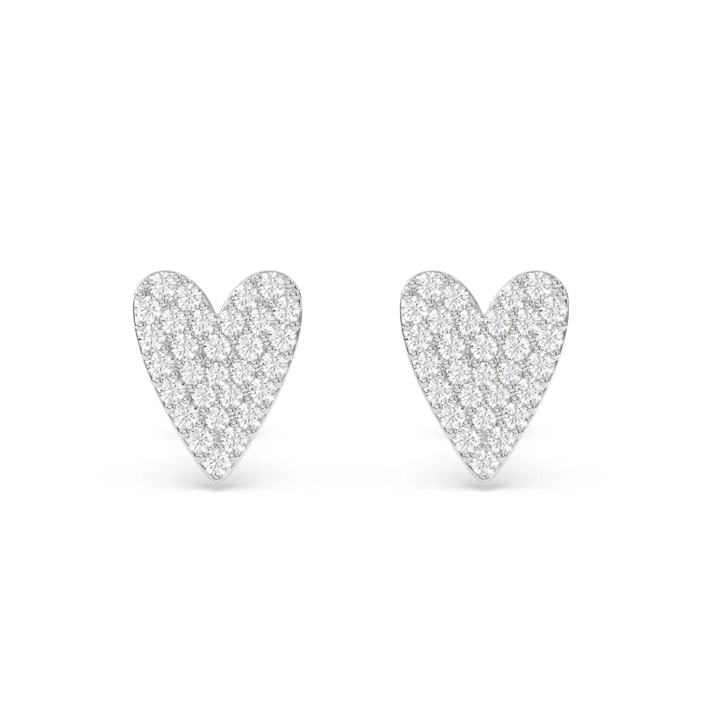 love heart earrings handmade with pave diamonds set in 14k solid gold