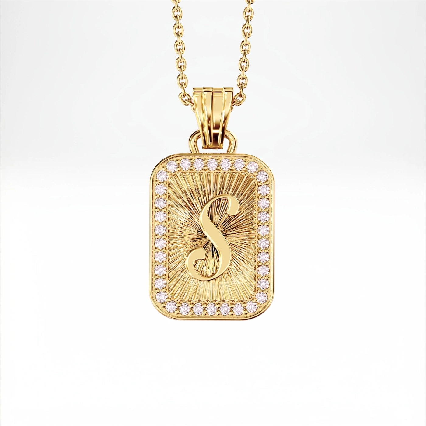 initial pendant necklace with diamond frame yellow gold by argent asher