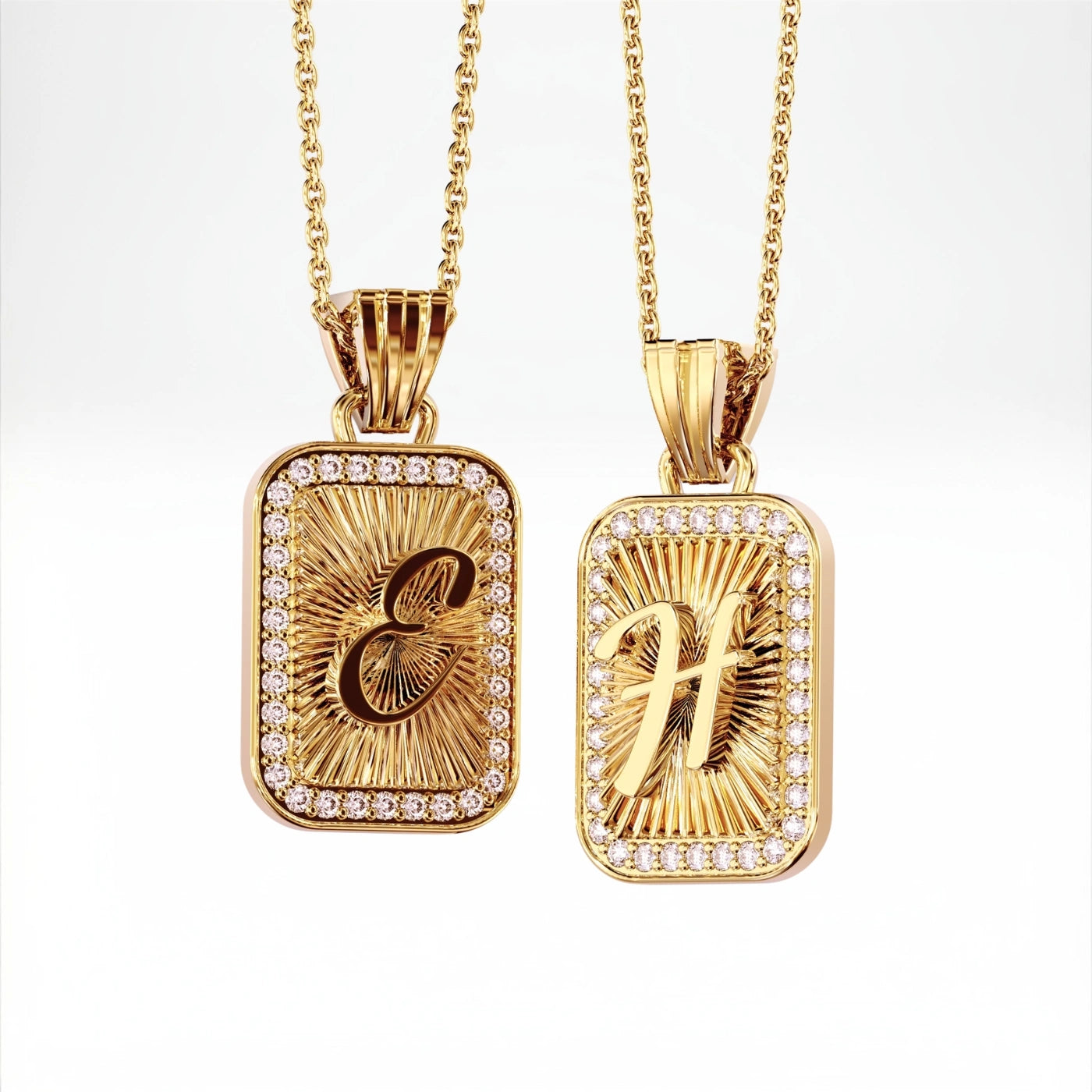 initial pendant necklace with diamond frame yellow gold