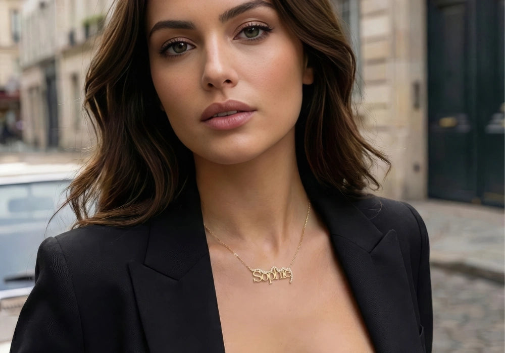diamond name necklace styled by lady in the city
