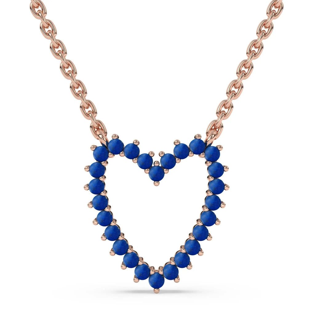 heart necklace handmade with lapis lazuli set in 14k solid gold