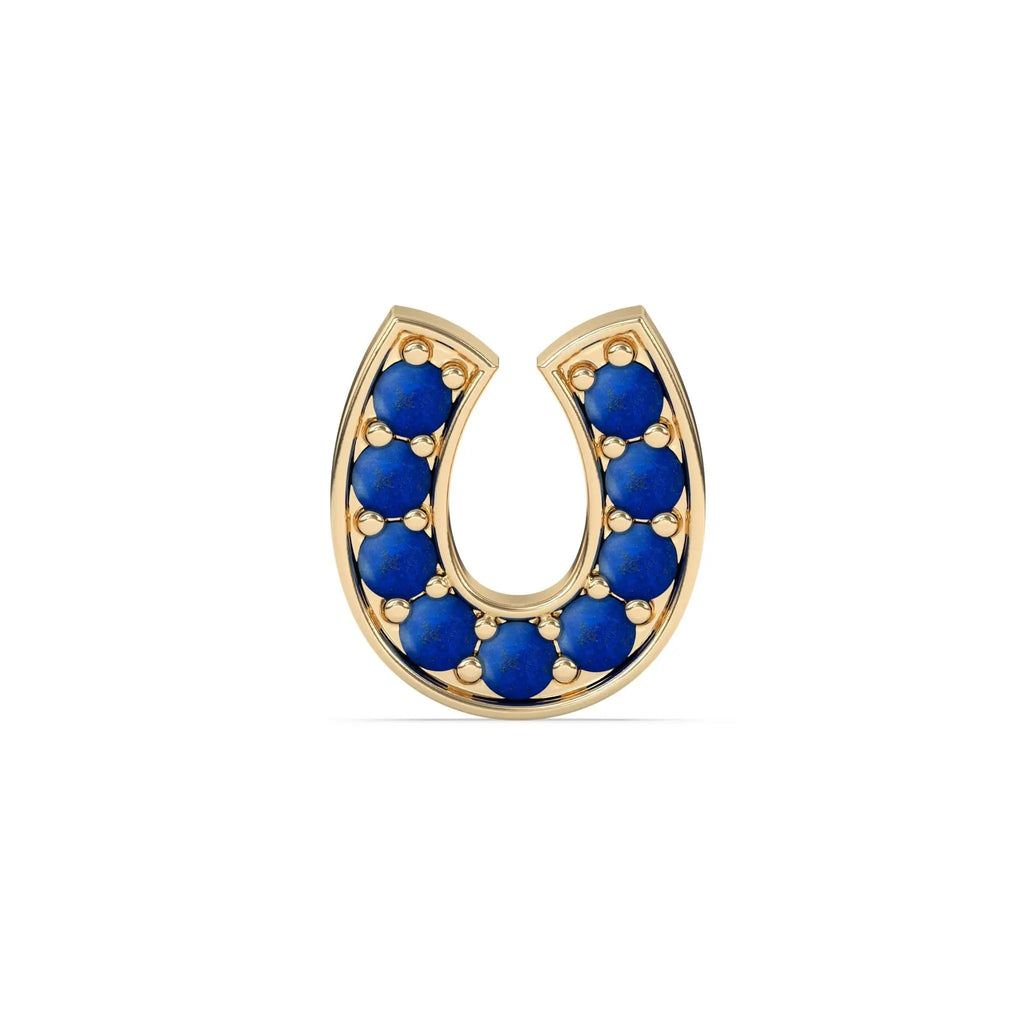 lucky horseshoe earring handmade with lapis set in 14k solid gold