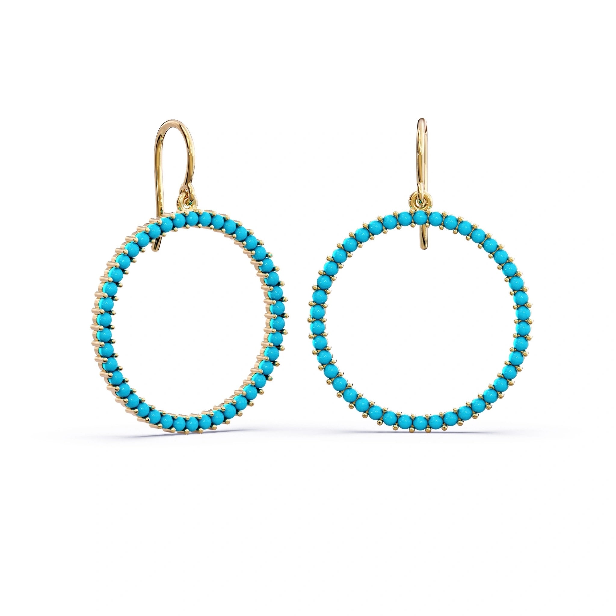 Large Gold Hoop Earrings with Turquoise Stones