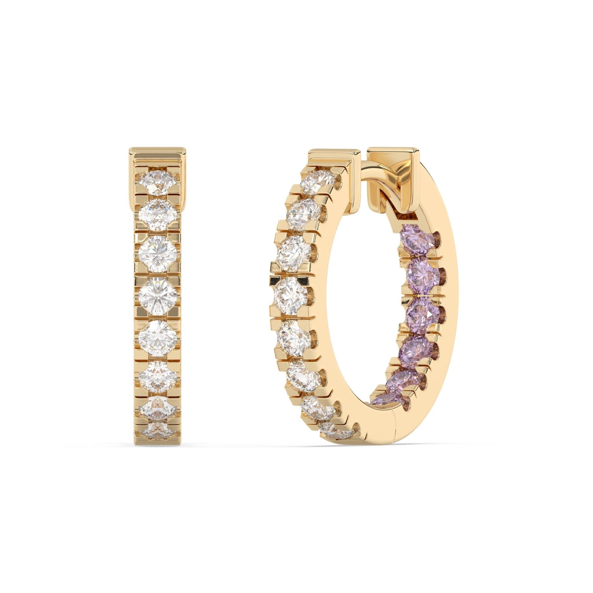 diamond jumbo huggies handmade with lavender amethyst set in 14k solid gold