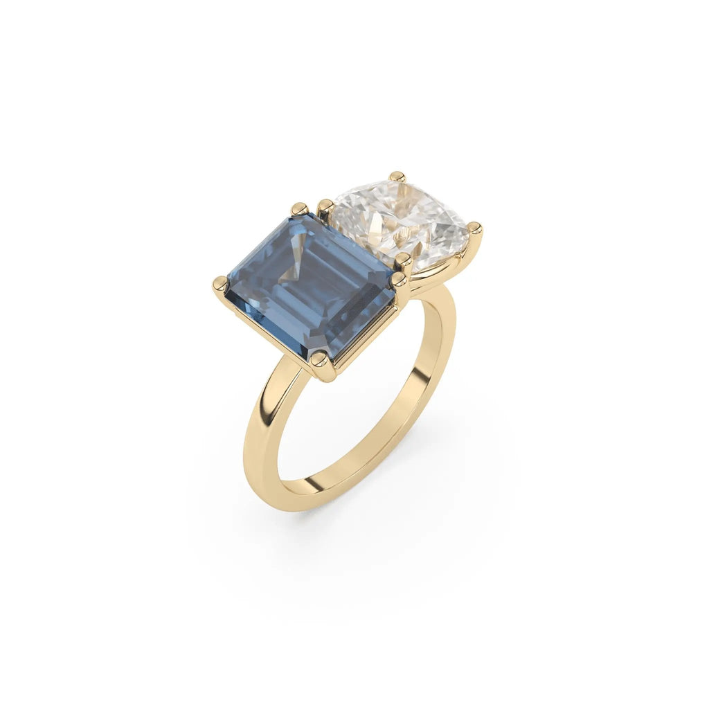 london blue topaz and white topaz two stone ring in 14k yellow gold