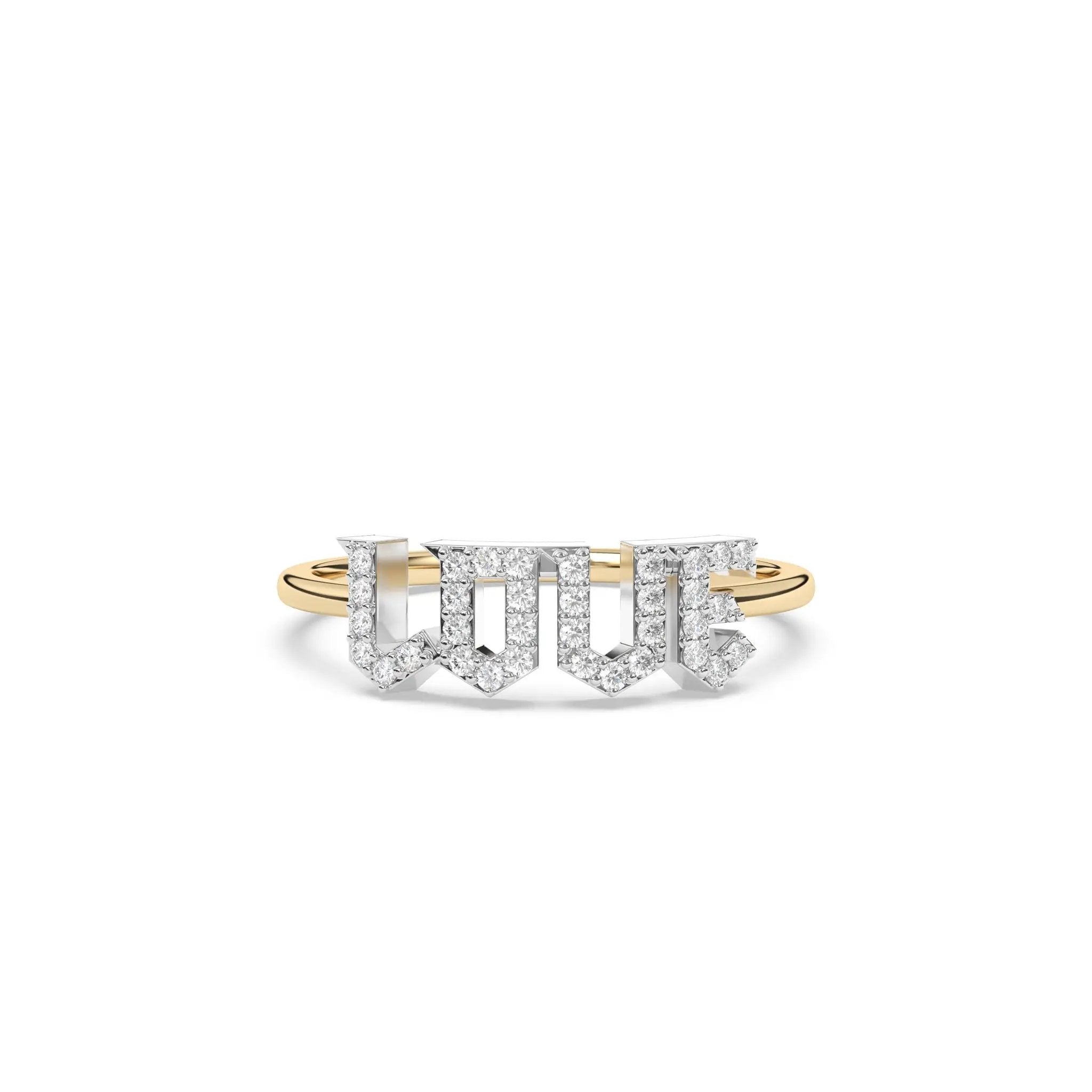 love ring handmade with pave diamonds set in 14k solid gold