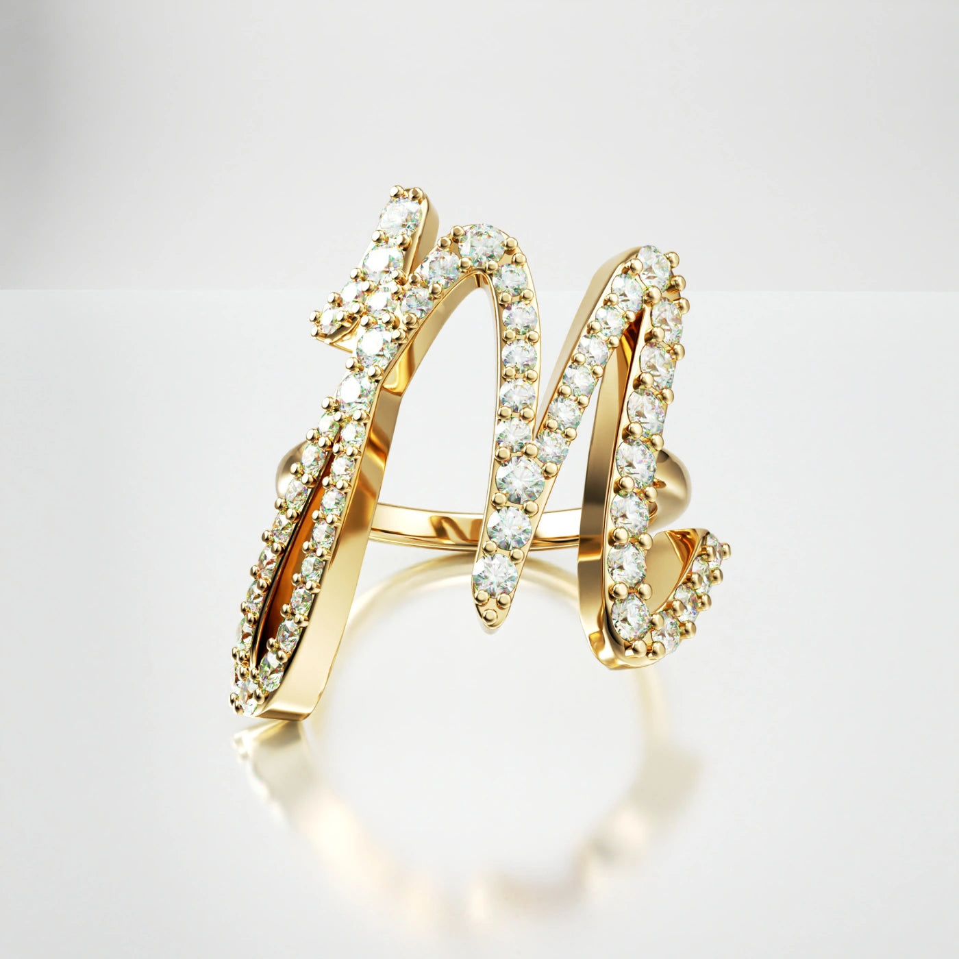 m letter ring  diamond initial ring