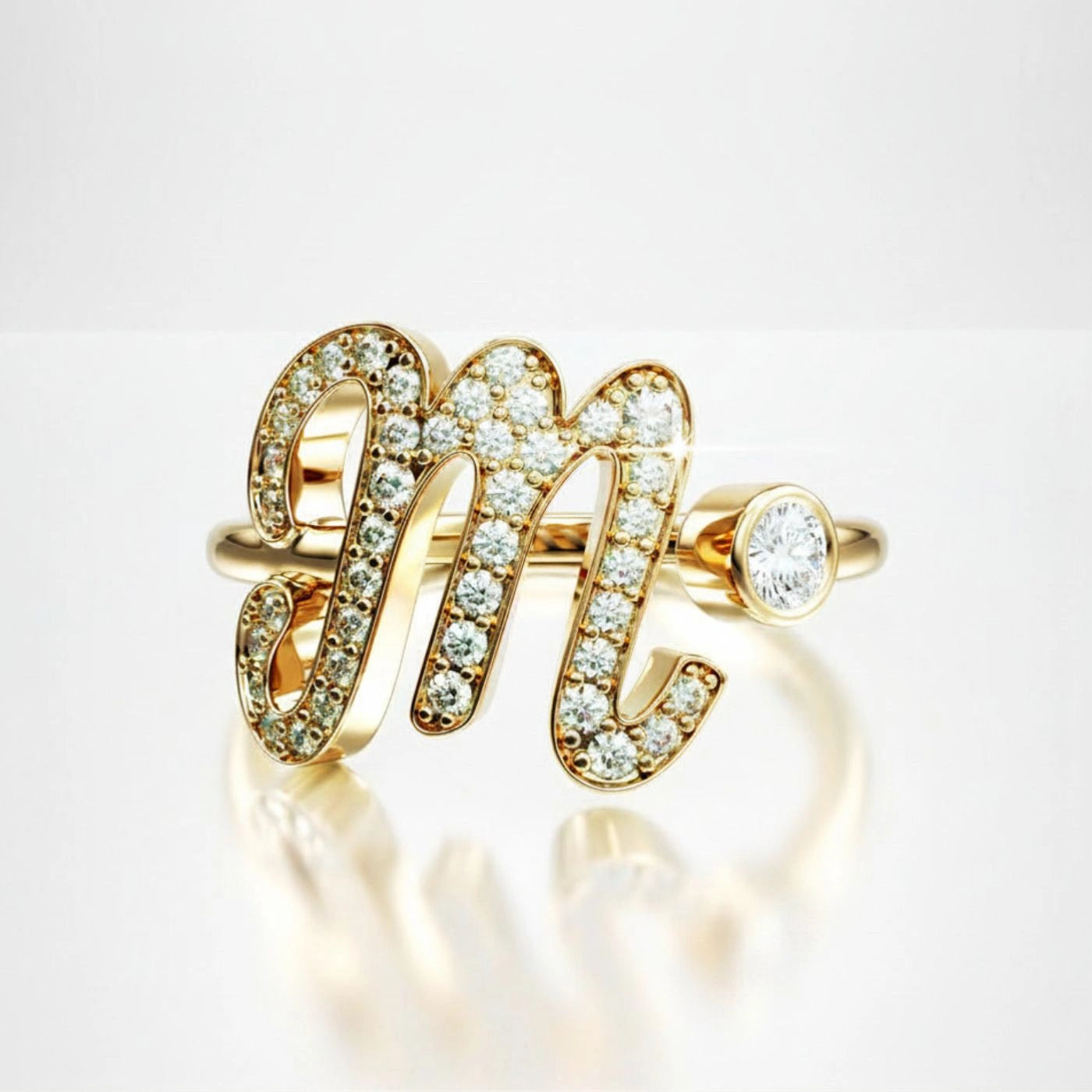 m initial ring diamond letter ring