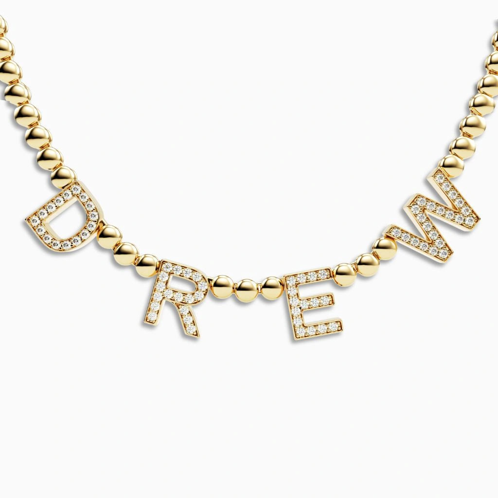 name and necklace gold bezel diamond letters
