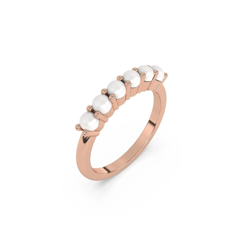 pearl six stone ring handmade in 14k solid gold 